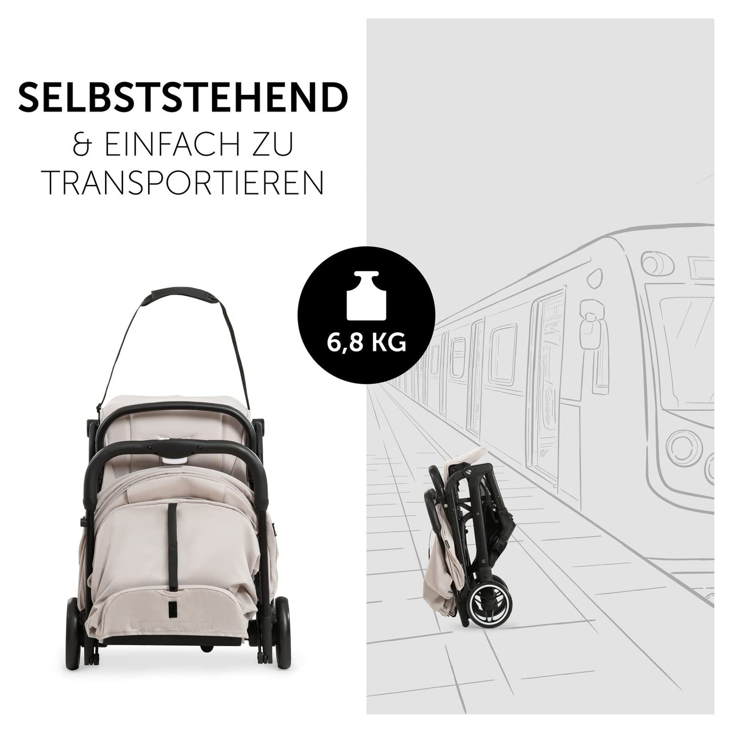 hauck Travel N Care Reisebuggy Beige – Leicht 6,9 kg, UPF 50+