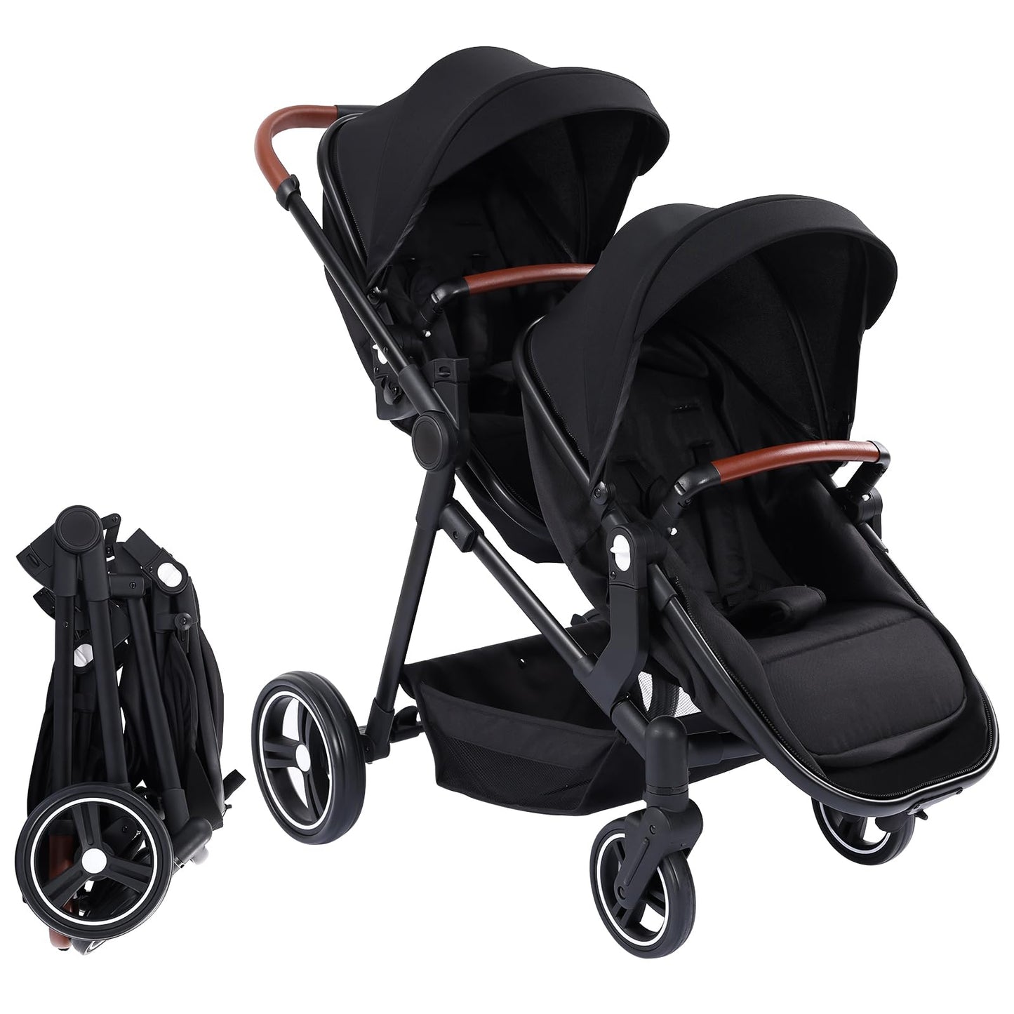 CherishCradle Geschwisterwagen Duo Zwillingsbuggy ab Geburt, Schwarz
