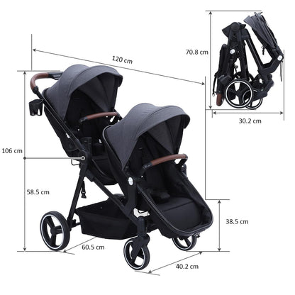 CherishCradle Geschwisterwagen Duo Zwillingsbuggy ab Geburt, Schwarz