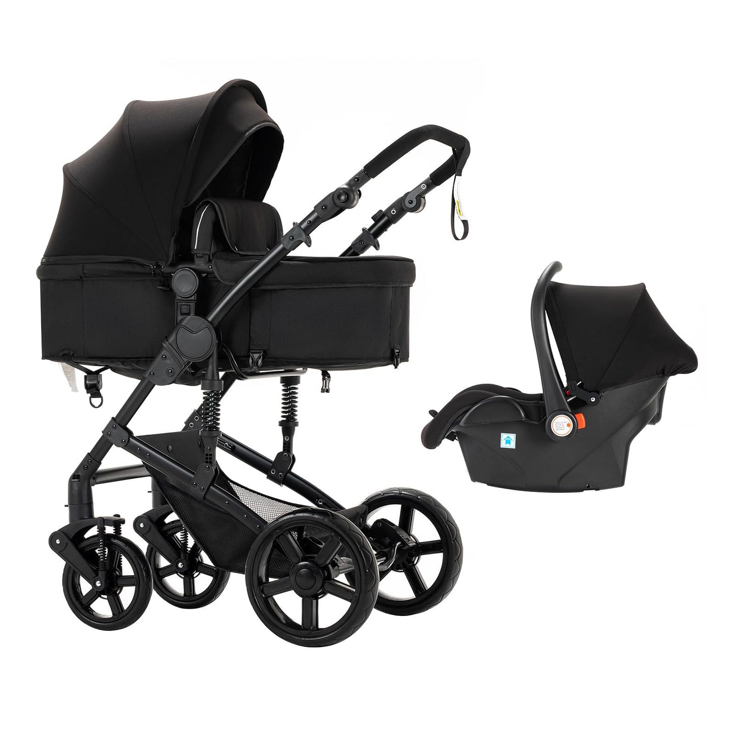 Reenborn Kinderwagen 3 in 1, Aluminiumrahmen, 588 Black