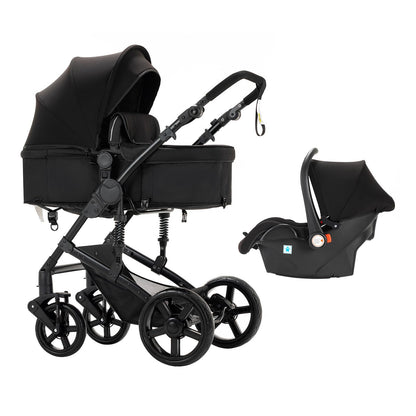 Reenborn Kinderwagen 3 in 1, Aluminiumrahmen, 588 Black