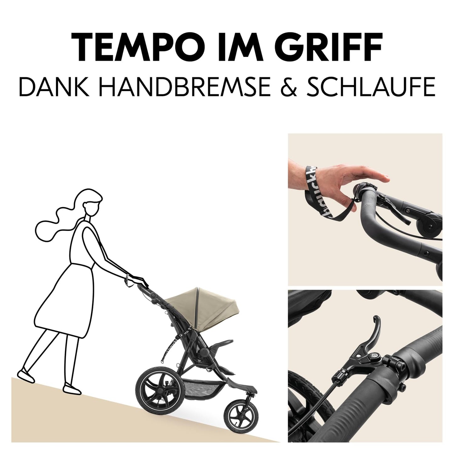 hauck Runner 3 Olive – Dreirad-Kinderwagen mit XL Lufträdern