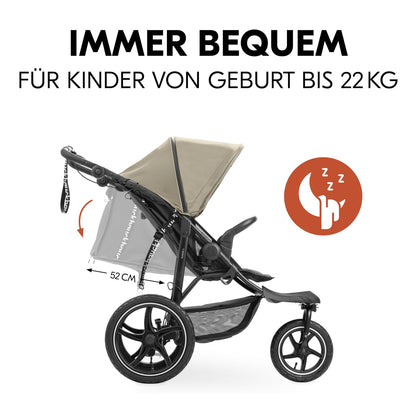 hauck Runner 3 Olive – Dreirad-Kinderwagen mit XL Lufträdern