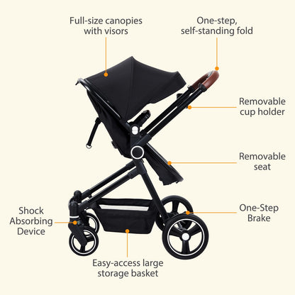 ZoomBuggy 3 in 1 Kinderwagen ab Geburt bis 26 kg – Schwarz