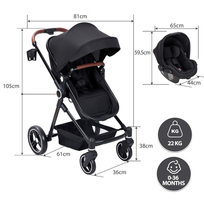 ZoomBuggy 3 in 1 Kinderwagen ab Geburt bis 26 kg – Schwarz