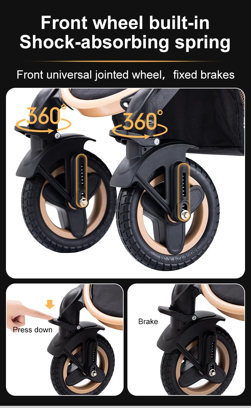 YAZOCO Kinderwagen 3 in 1 Komplettset, Aluminiumrahmen, Schwarz