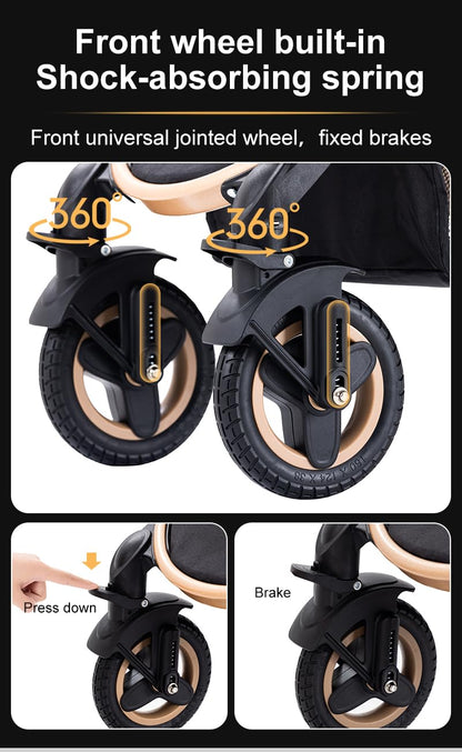 YAZOCO Kinderwagen 3 in 1 Komplettset, Aluminiumrahmen, Schwarz