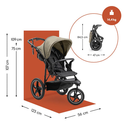 hauck Runner 3 Olive – Dreirad-Kinderwagen mit XL Lufträdern
