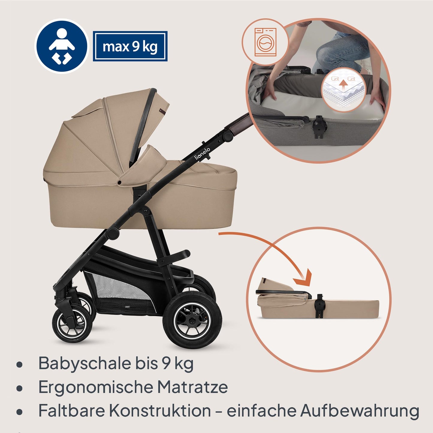 Lionelo Bianka Kinderwagen 3 in 1 mit Babywanne & Autositz