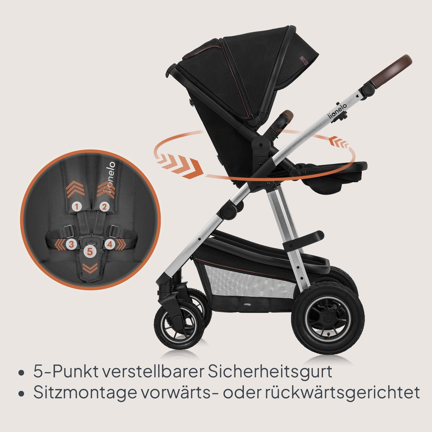 LIONELO Amber 3-in-1 Kombikinderwagen – i-Size, Luftreifen, UPF 50+