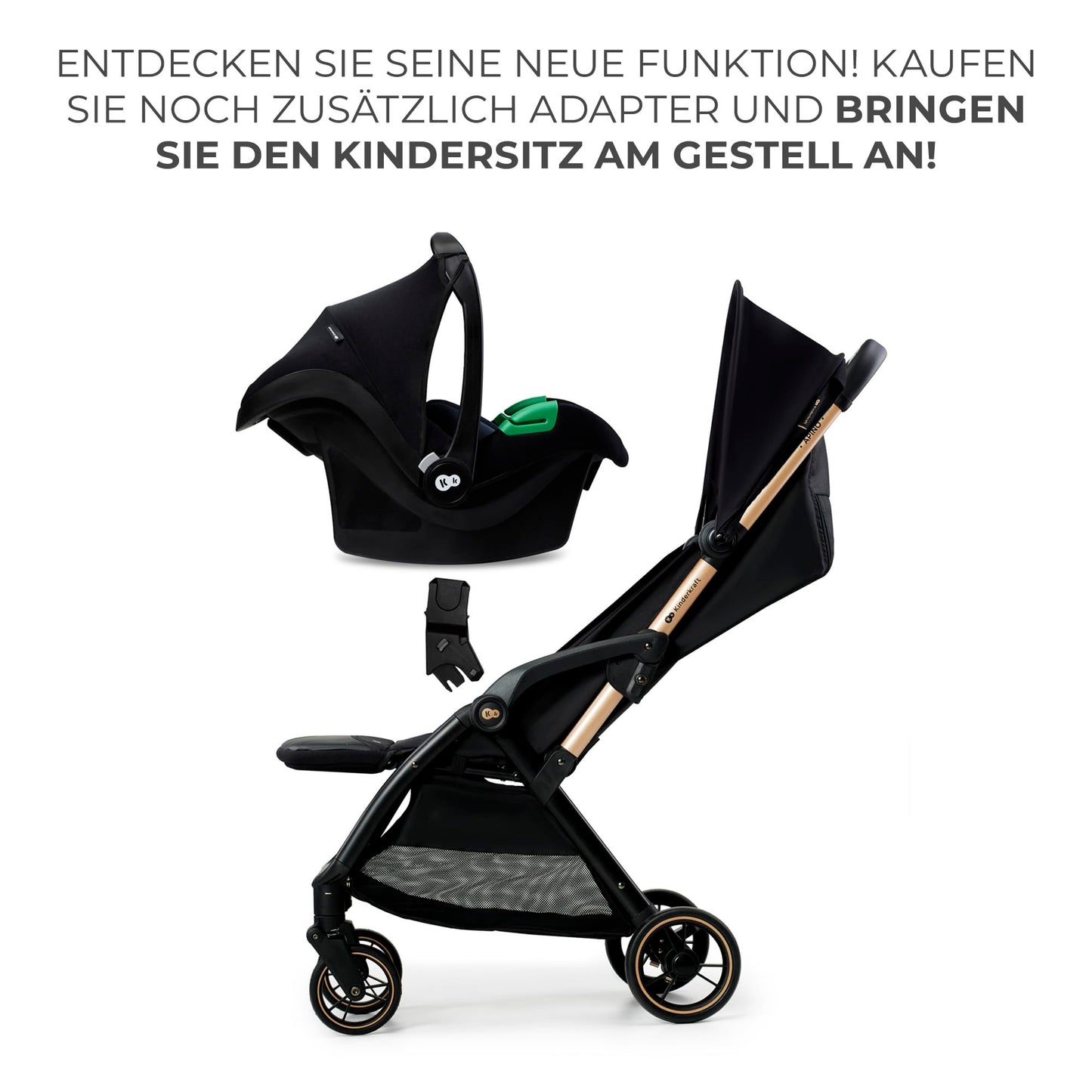 Kinderkraft APINO Liegebuggy Schwarz – 7,5 kg, bis 22 kg, Reisen