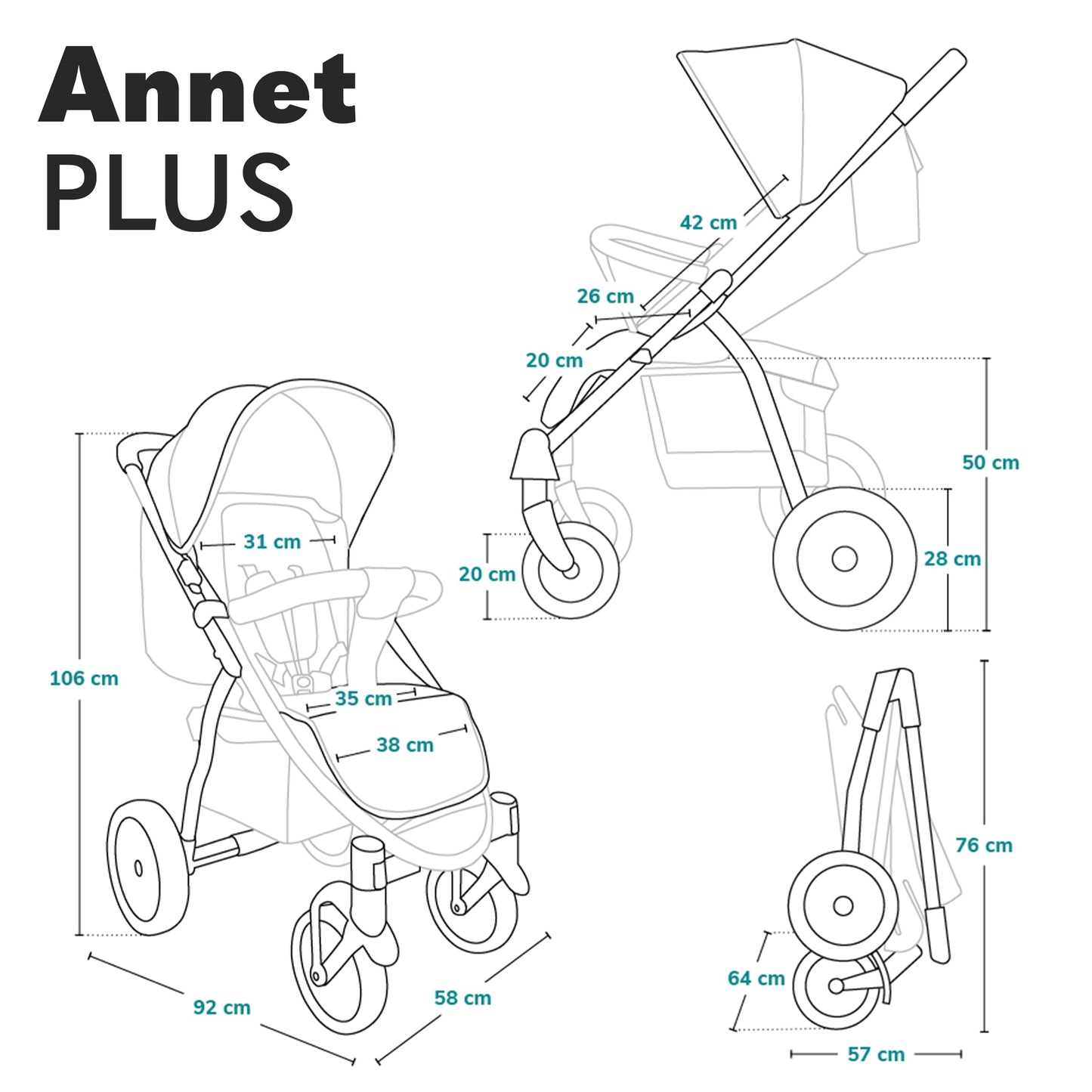 Lionelo Annet Plus Buggy ab Geburt bis 22 kg, faltbar
