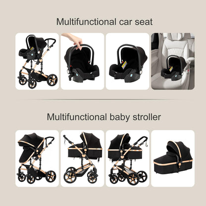 Reenborn Kinderwagen 3 in 1, Aluminiumrahmen, 588 Black