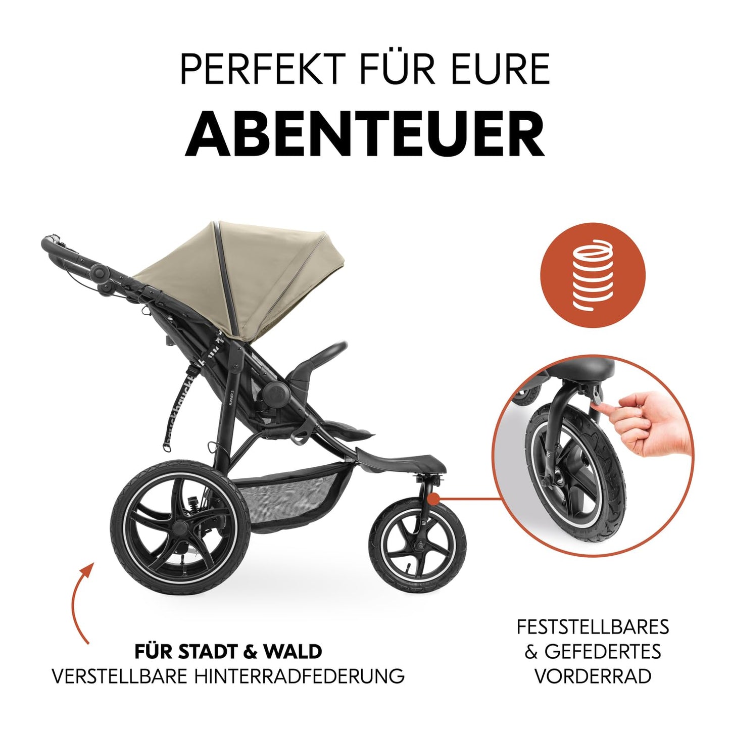 hauck Runner 3 Olive – Dreirad-Kinderwagen mit XL Lufträdern