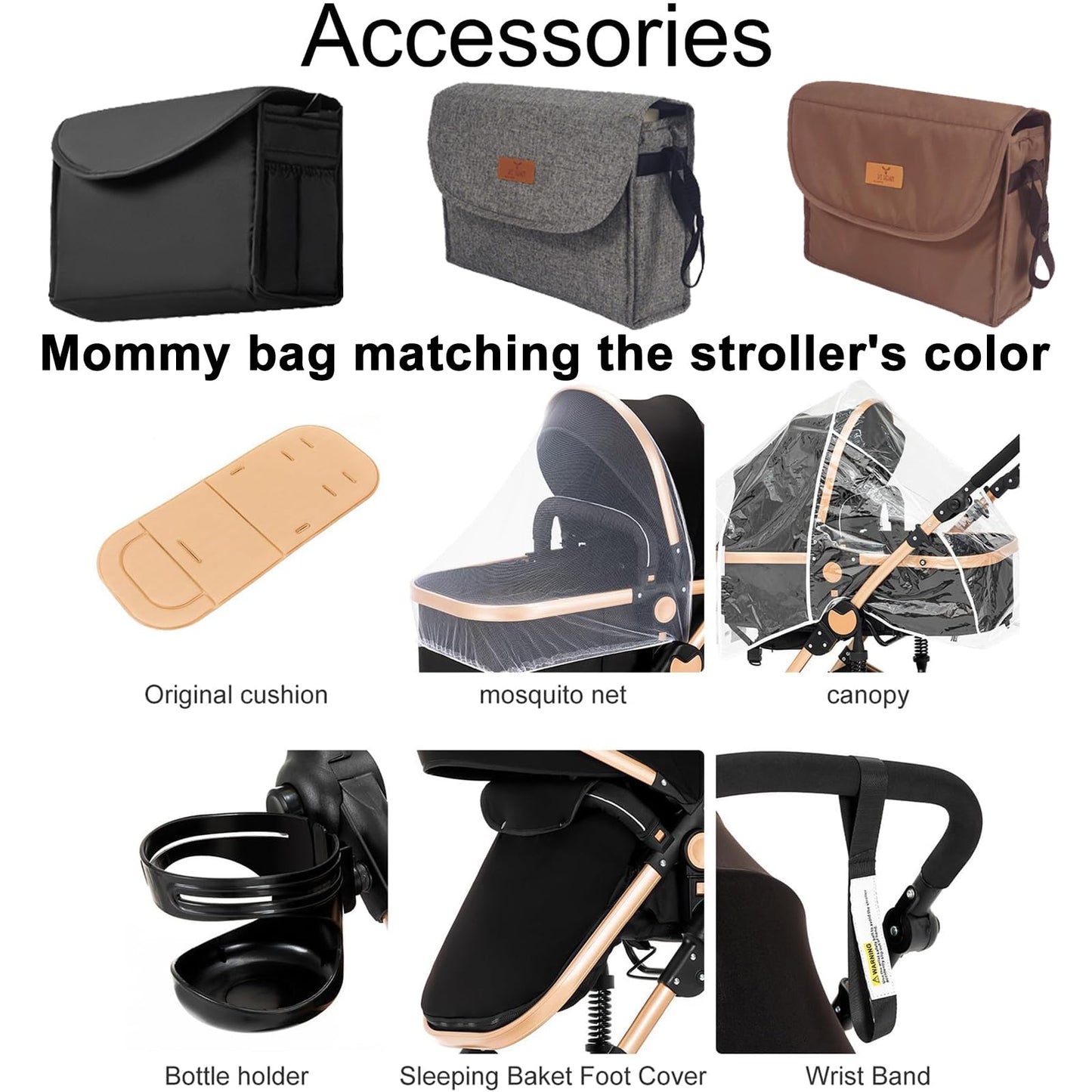 Reenborn Kinderwagen 3 in 1, Aluminiumrahmen, 588 Black