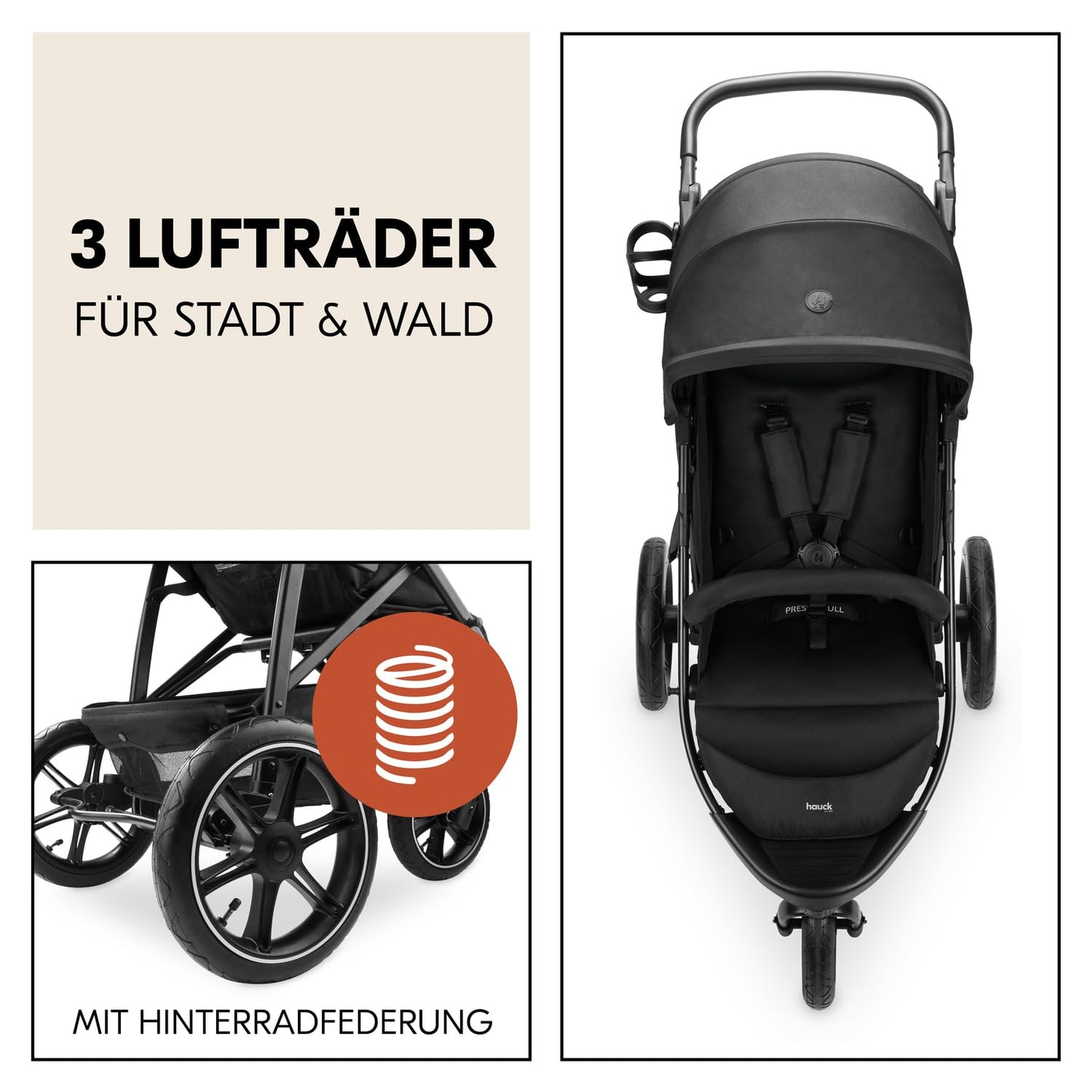 hauck Rapid 3 Air Dreirad-Buggy – Luftreifen, Federung, ab Geburt