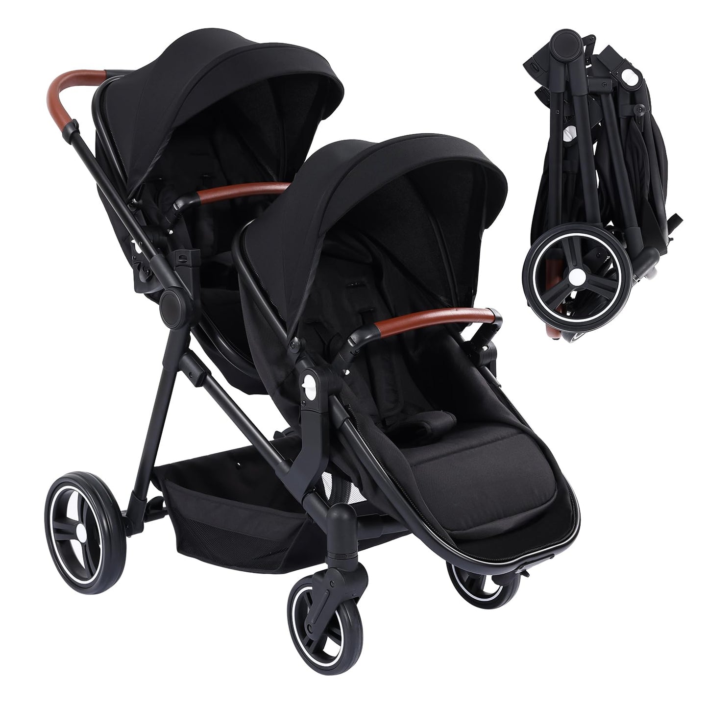 CherishCradle Geschwisterwagen Duo Zwillingsbuggy ab Geburt, Schwarz