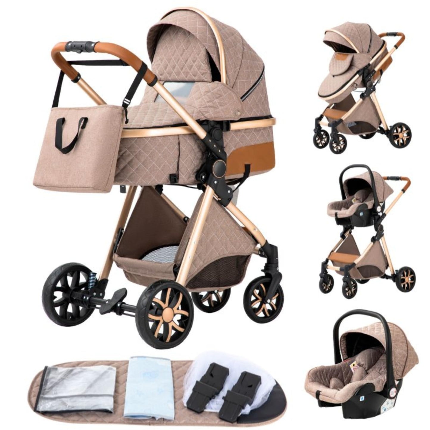 GLOKID 3 in 1 Kinderwagen mit Babywanne & Sportsitz – Khaki