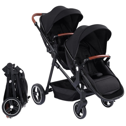 CherishCradle Geschwisterwagen Duo Zwillingsbuggy ab Geburt, Schwarz