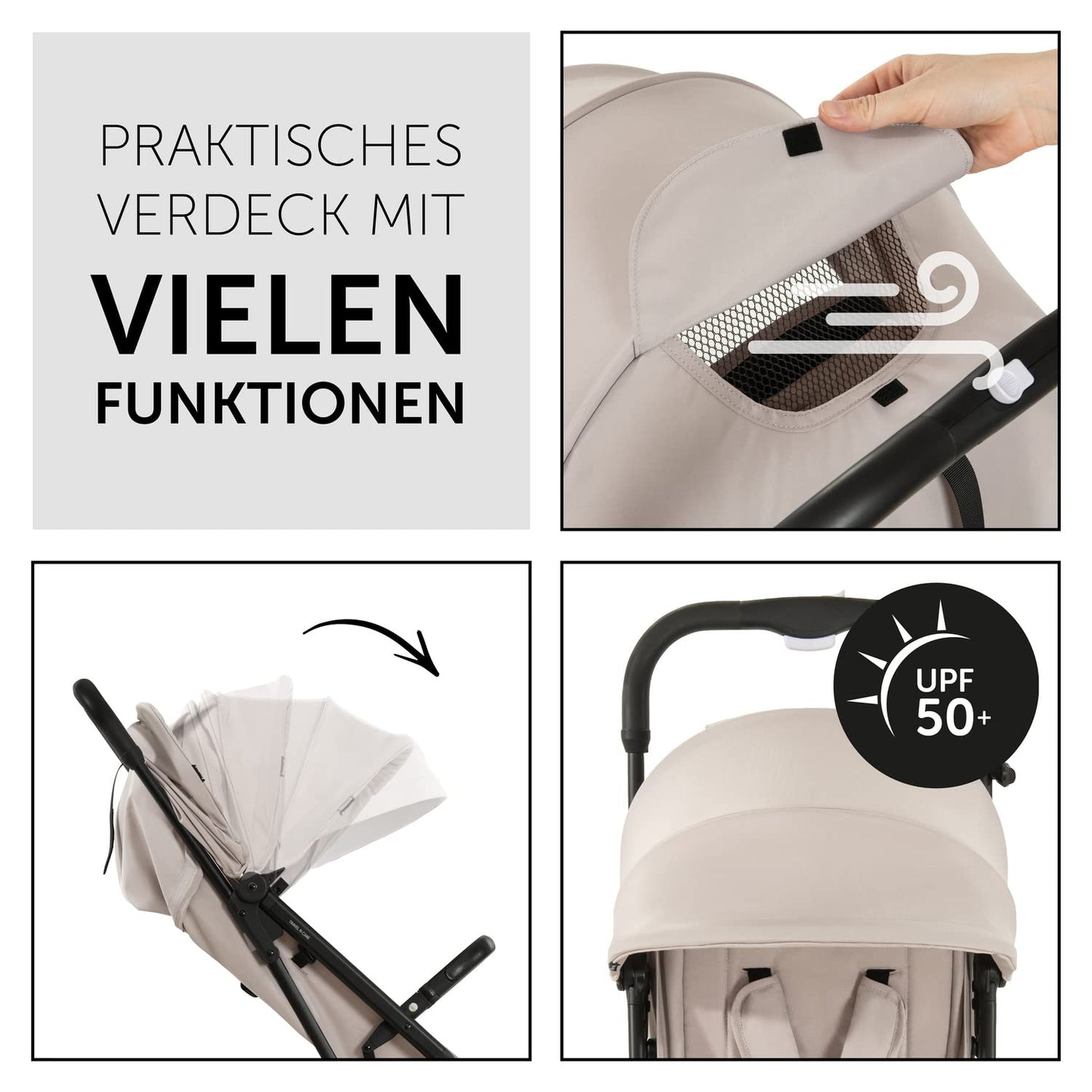 hauck Travel N Care Reisebuggy Beige – Leicht 6,9 kg, UPF 50+