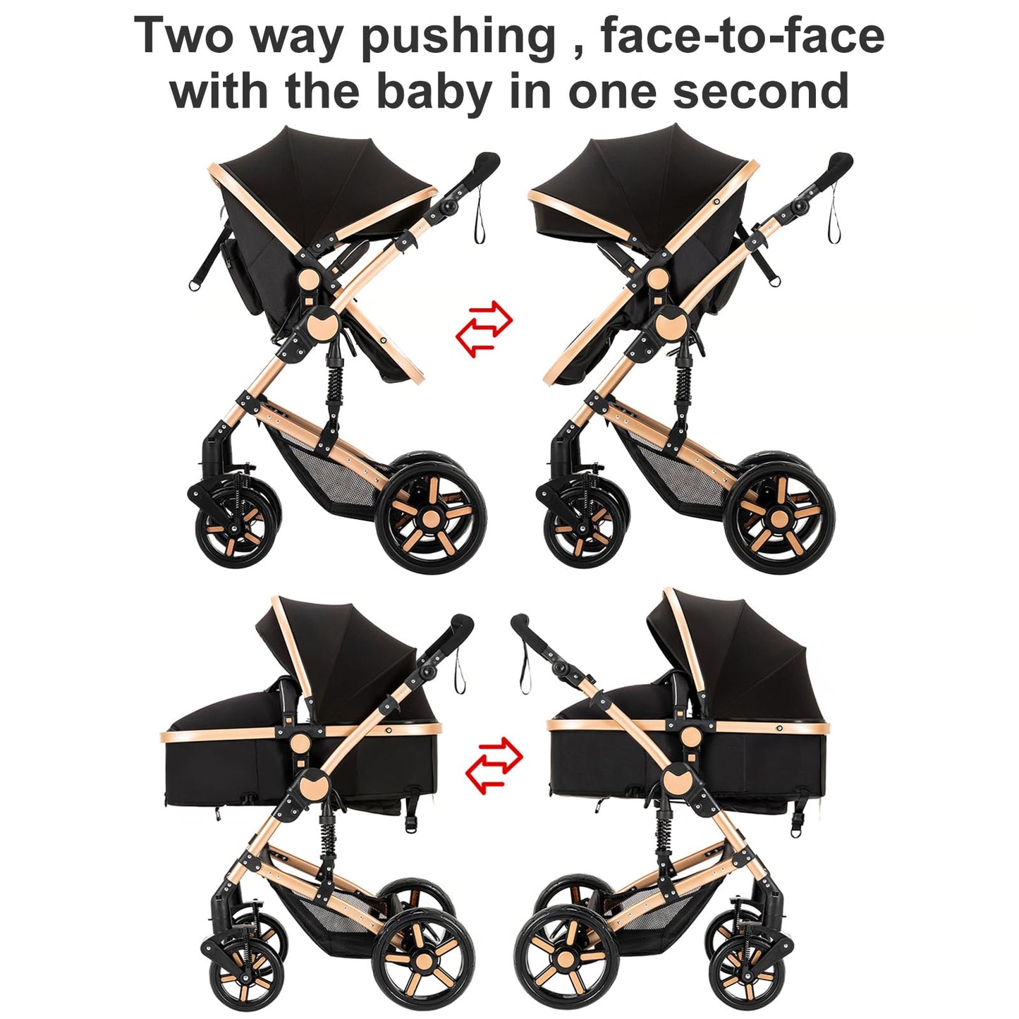 Reenborn Kinderwagen 3 in 1, Aluminiumrahmen, 588 Black