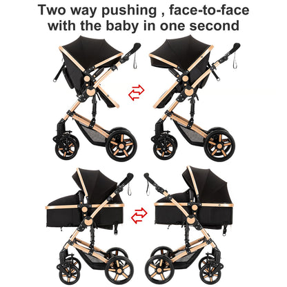 Reenborn Kinderwagen 3 in 1, Aluminiumrahmen, 588 Black