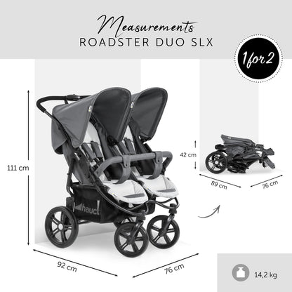 hauck Roadster Duo SLX Zwillingsbuggy ab Geburt, XL Korb – Grau