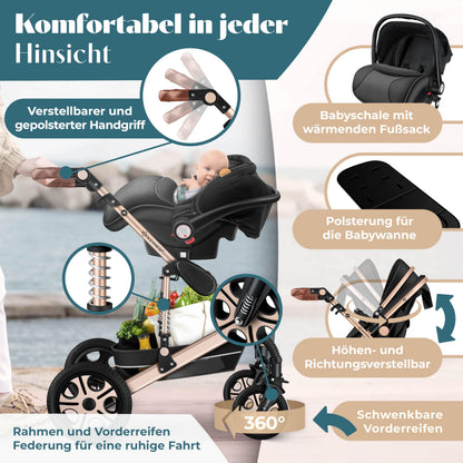 KESSER Loops 4-in-1 Kombikinderwagen Set – Babywanne, Buggy, Babyschale
