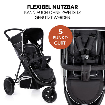 hauck Freerider 3-Rad Geschwisterbuggy mit Regenschutz – Schwarz