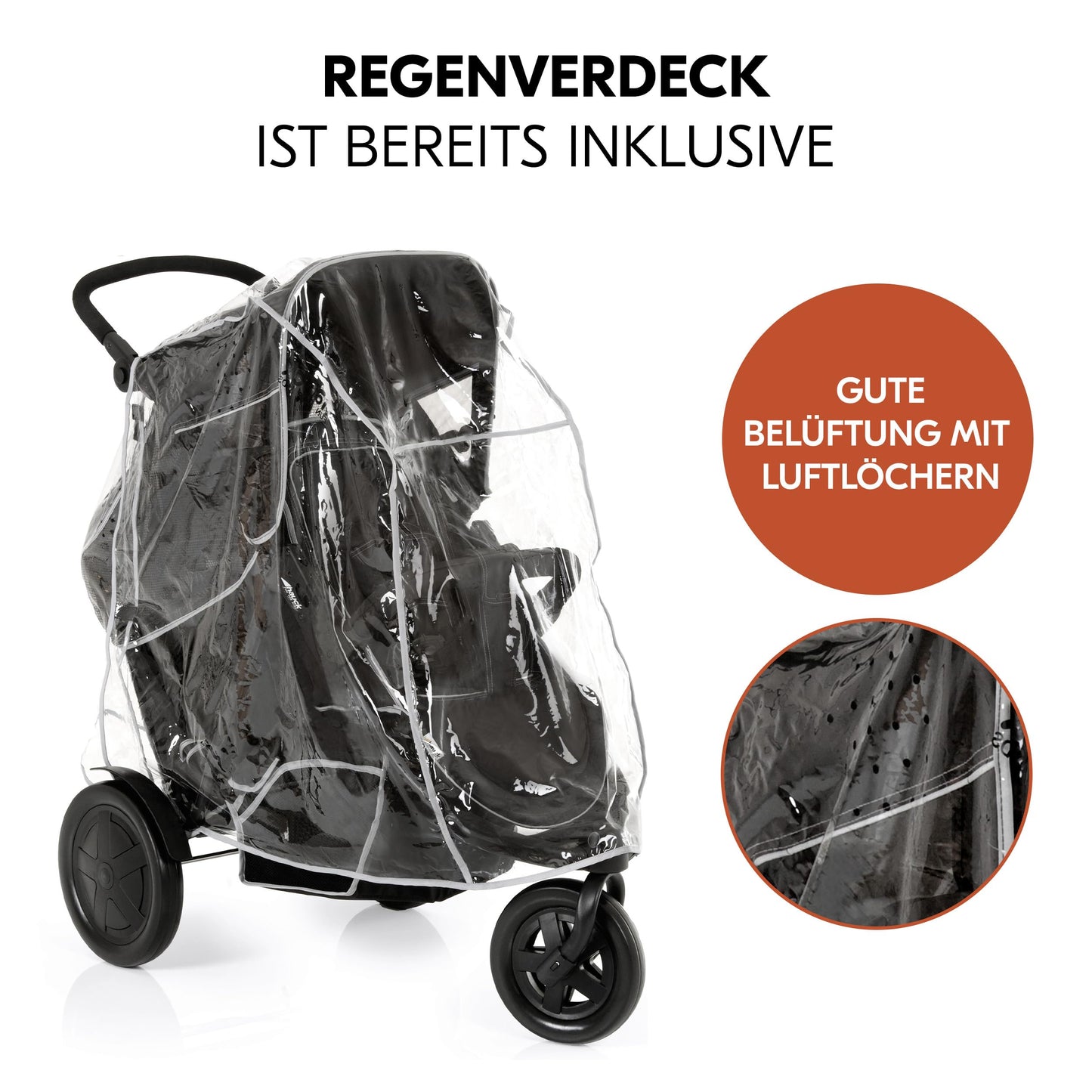 hauck Freerider 3-Rad Geschwisterbuggy mit Regenschutz – Schwarz