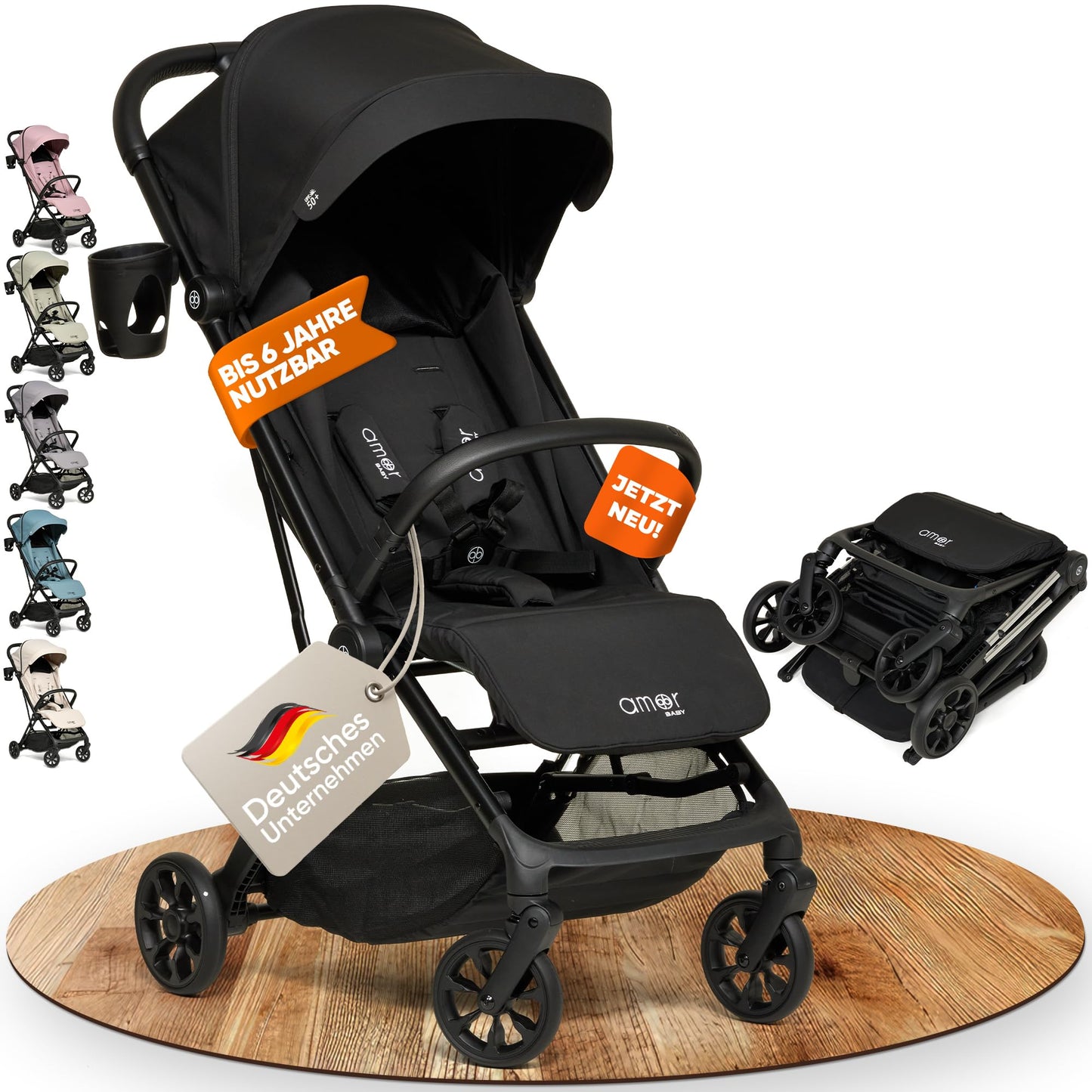 Amor Baby Reisebuggy, Einhand-Faltsystem, kompakt & leicht