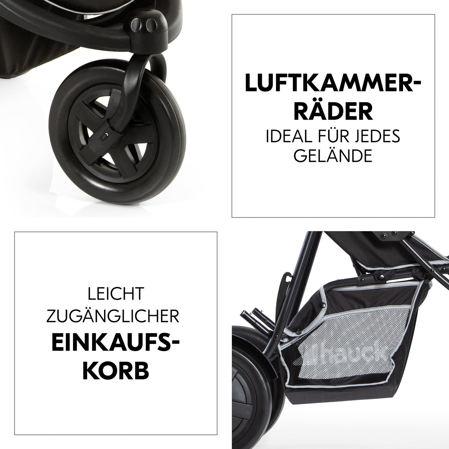 hauck Freerider 3-Rad Geschwisterbuggy mit Regenschutz – Schwarz