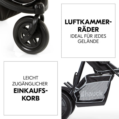 hauck Freerider 3-Rad Geschwisterbuggy mit Regenschutz – Schwarz