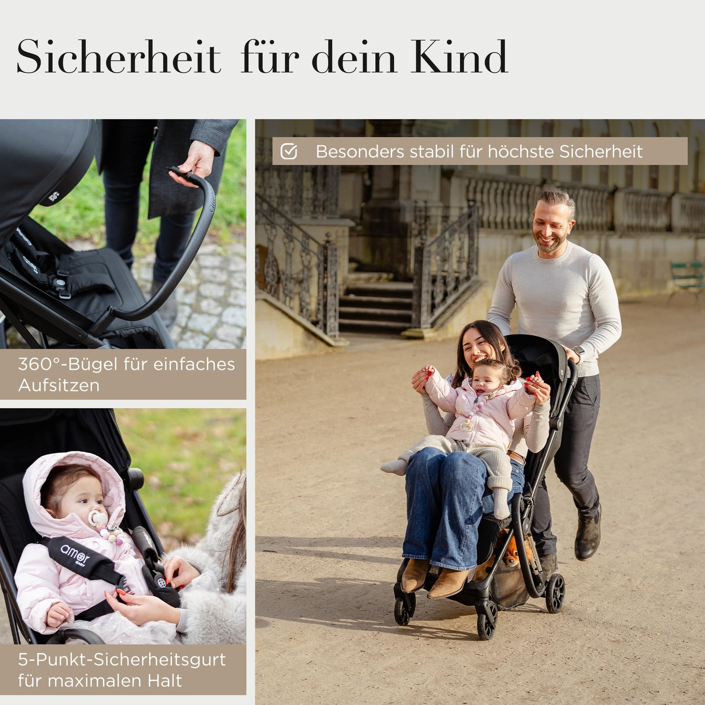 Amor Baby Reisebuggy, Einhand-Faltsystem, kompakt & leicht