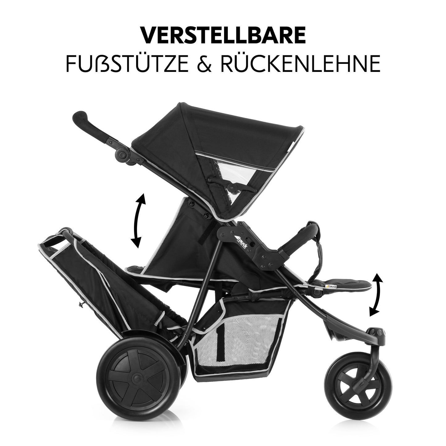 hauck Freerider 3-Rad Geschwisterbuggy mit Regenschutz – Schwarz