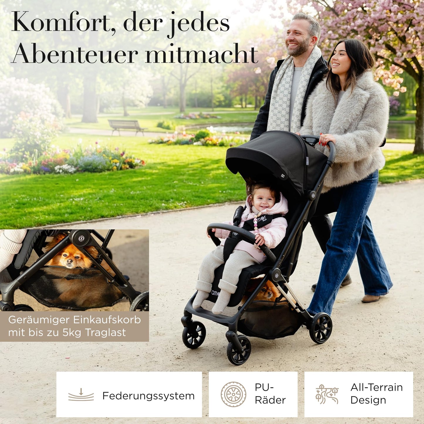 Amor Baby Reisebuggy, Einhand-Faltsystem, kompakt & leicht