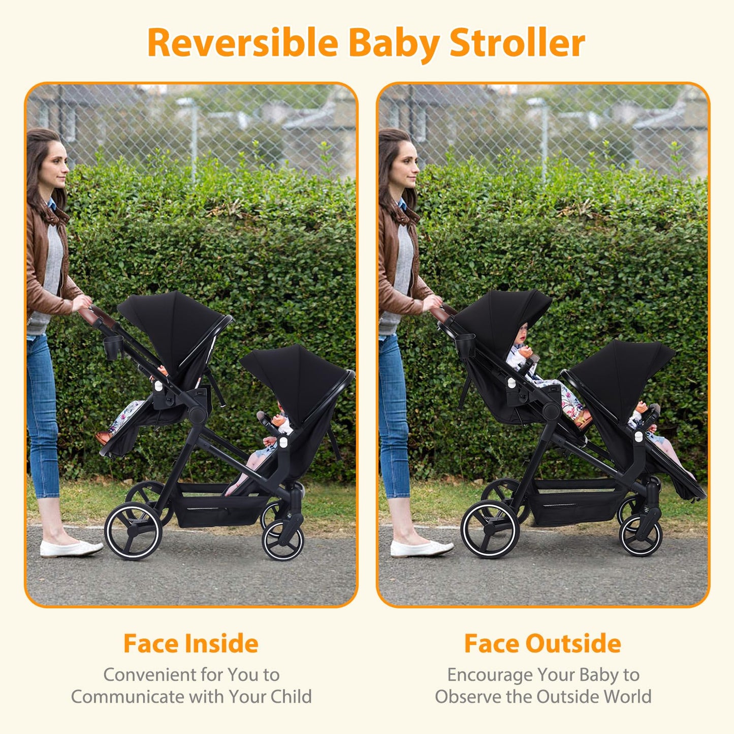 CherishCradle Geschwisterwagen Duo Zwillingsbuggy ab Geburt, Schwarz
