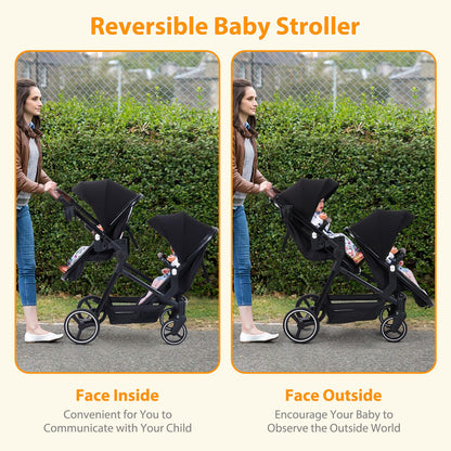 CherishCradle Geschwisterwagen Duo Zwillingsbuggy ab Geburt, Schwarz