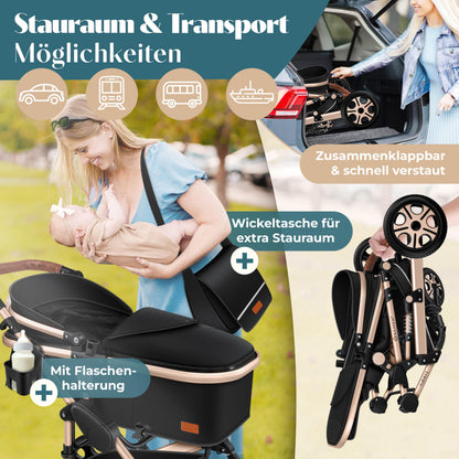 KESSER Loops 4-in-1 Kombikinderwagen Set – Babywanne, Buggy, Babyschale