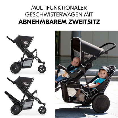 hauck Freerider 3-Rad Geschwisterbuggy mit Regenschutz – Schwarz