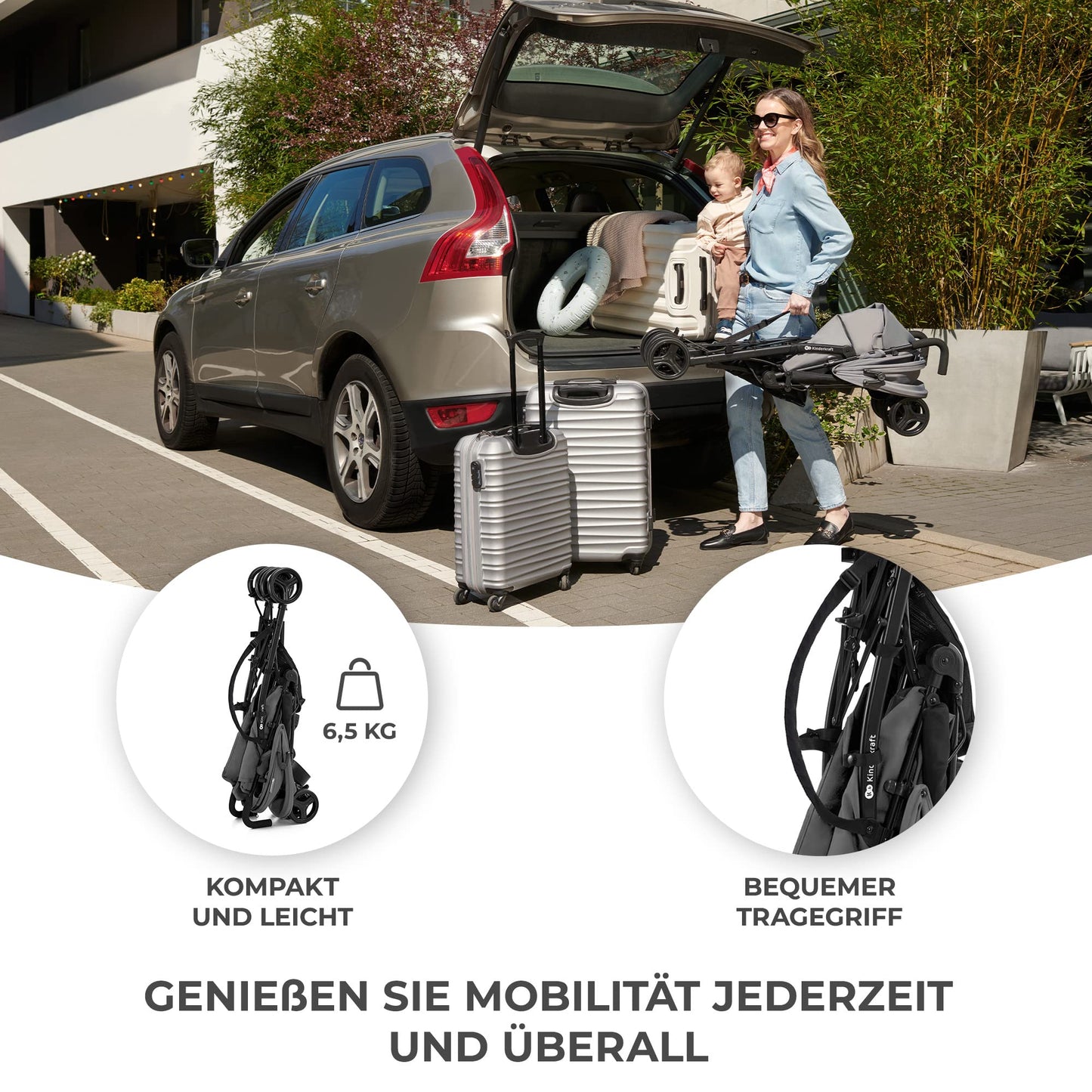 Kinderkraft TIK Sportwagen Grau – leicht 6,5 kg, bis 17 kg, faltbar