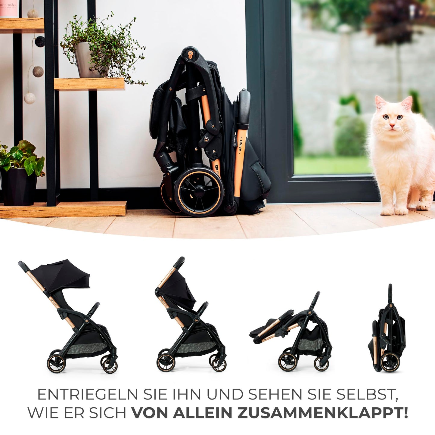 Kinderkraft APINO Liegebuggy Schwarz – 7,5 kg, bis 22 kg, Reisen