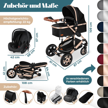 KESSER Loops 4-in-1 Kombikinderwagen Set – Babywanne, Buggy, Babyschale