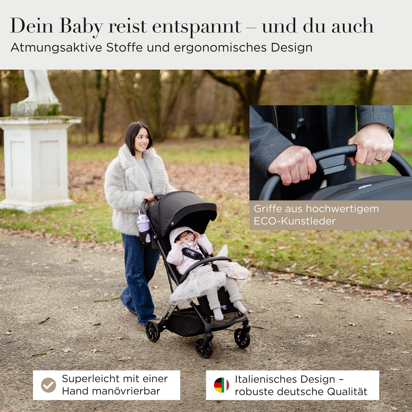 Amor Baby Reisebuggy, Einhand-Faltsystem, kompakt & leicht