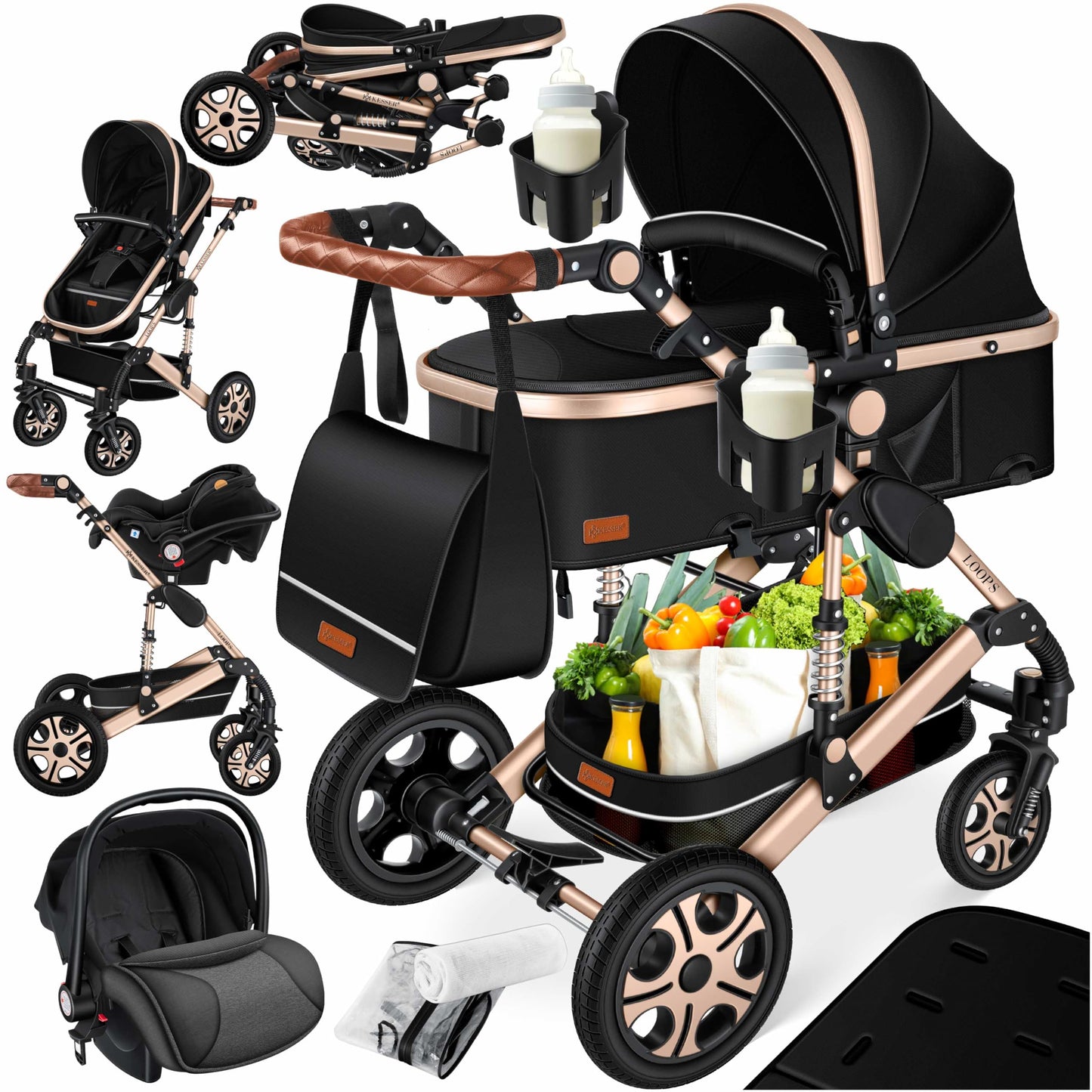 KESSER Loops 4-in-1 Kombikinderwagen Set – Babywanne, Buggy, Babyschale
